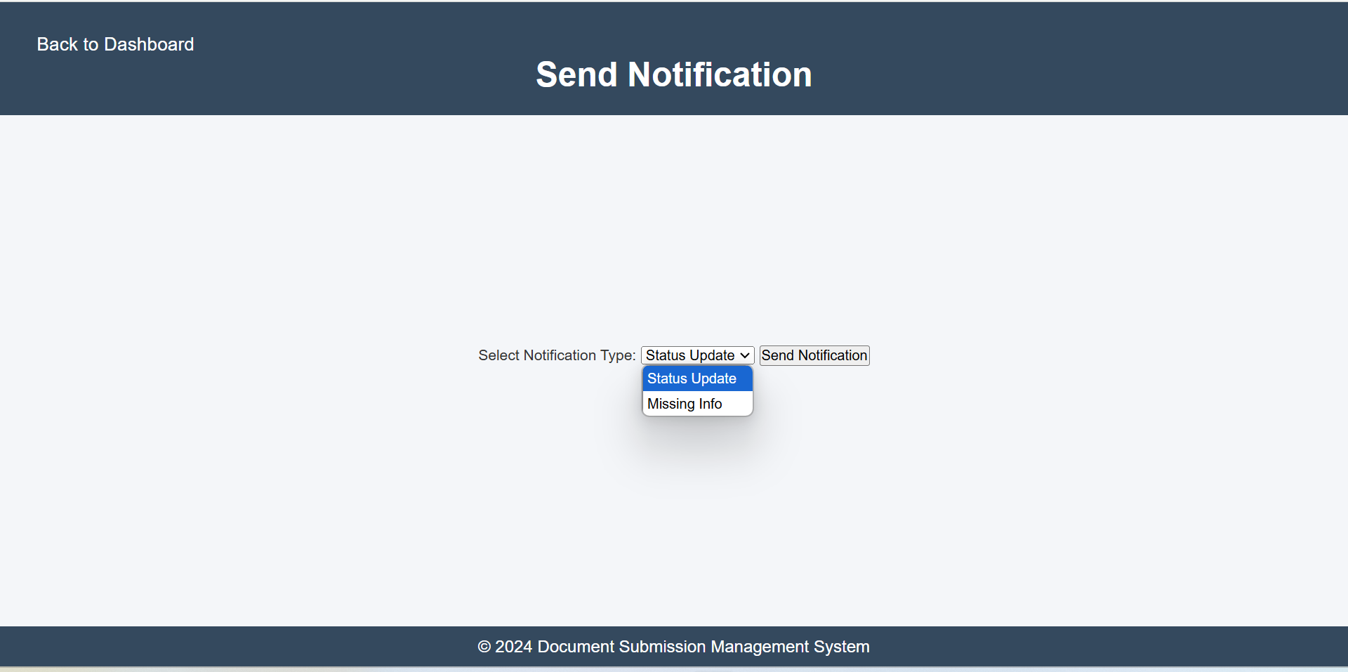 Send Notification Page Screenshot