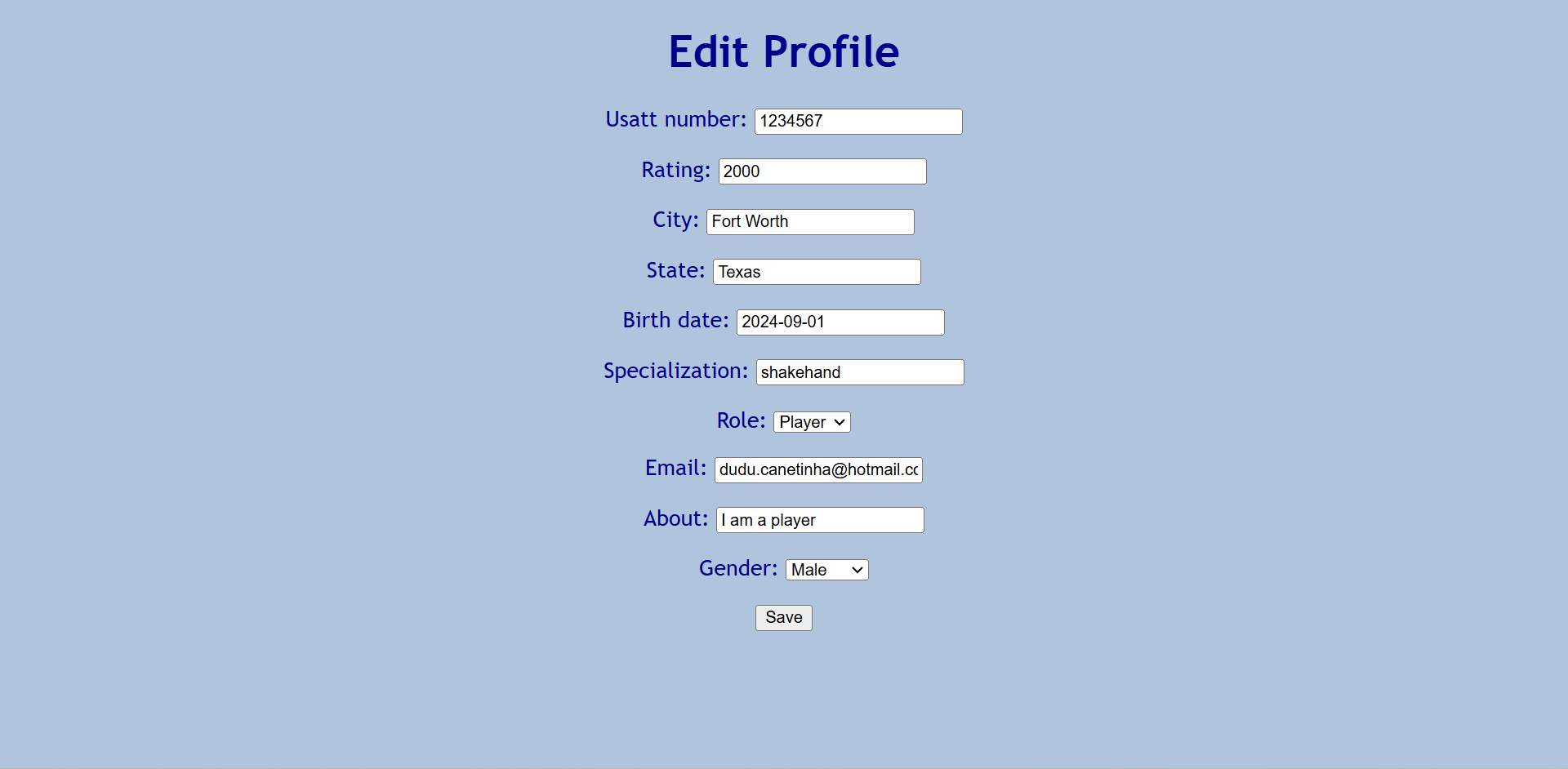 Edit Profile Page