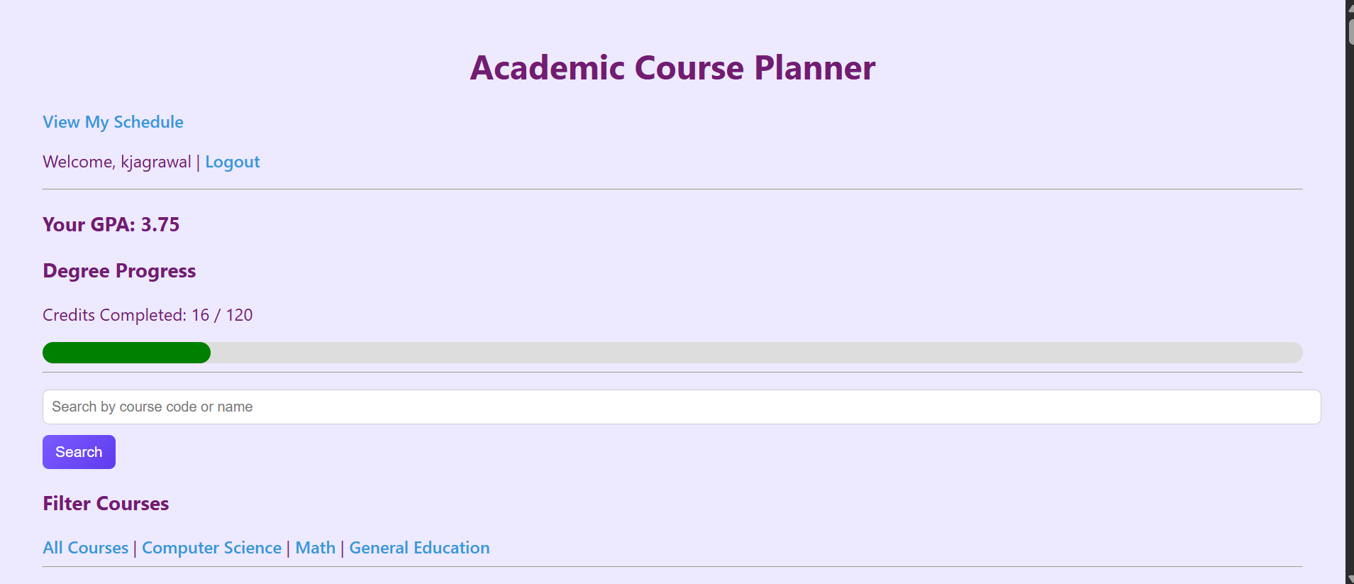 Course Planner Screenshot